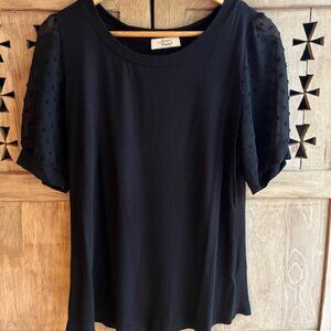 Beacon Kennedy Puff Sleeve Knit Top – Black – Size M